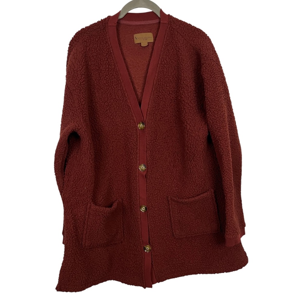 Koolaburra UGG Plush Sherpa Fleece Button Front Cardigan Jacket Burgundy Large